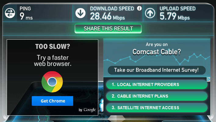 comcast bandwidth speed test