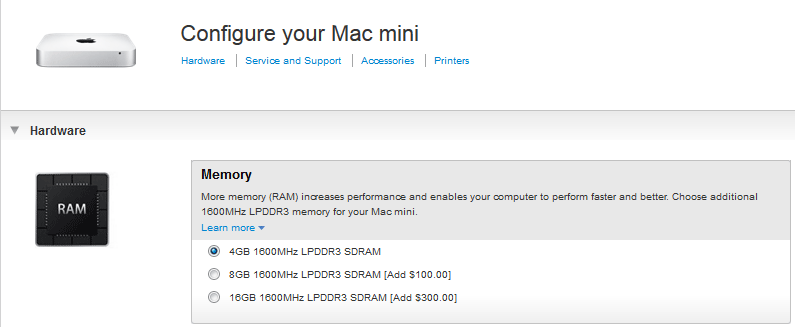 mac mini ram upgrade cost